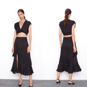 NWT Zara Ruffled Polka Dot Maxi Skirt size XS